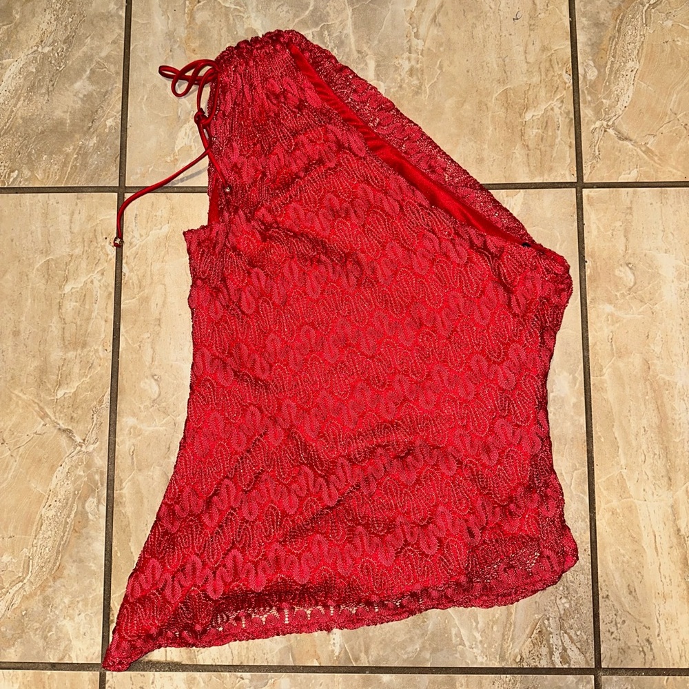 Red Floral Sequence Asymmetrical David Meister To… - image 2